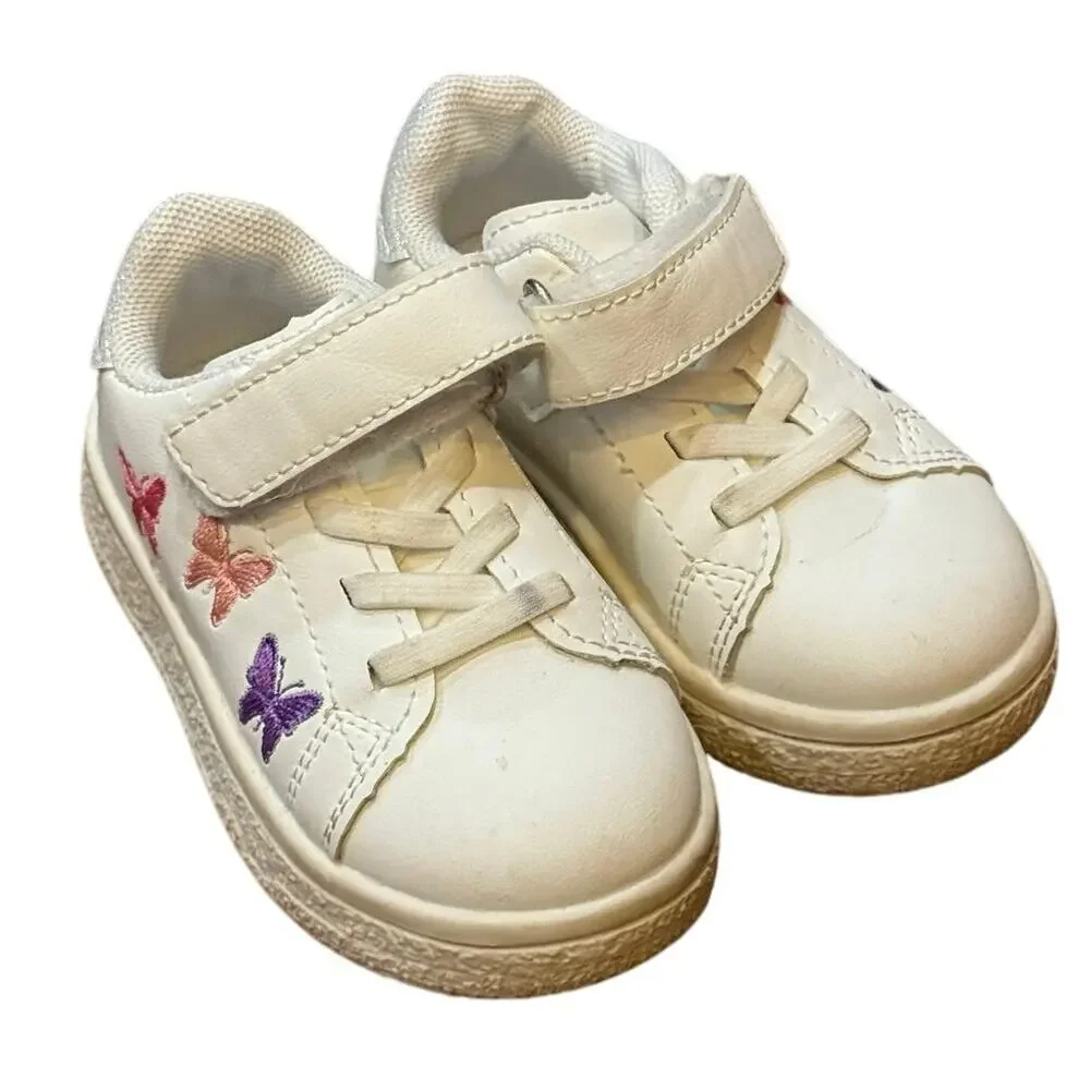Toddler 6.5C Embroidered Butterfly Sneakers Non-Slip, Hook & Loop Casual Play